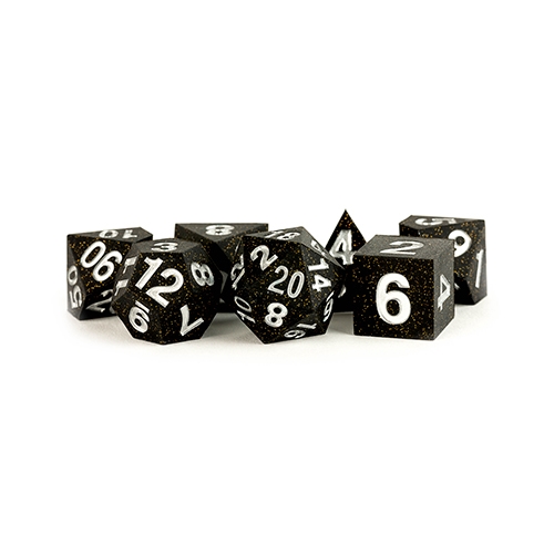 Silicone Black Gold Scatter - Polyhedral Aluminium Plated Acrylic 16mm - Rollespils Terning Sæt - Metallic Dice Games